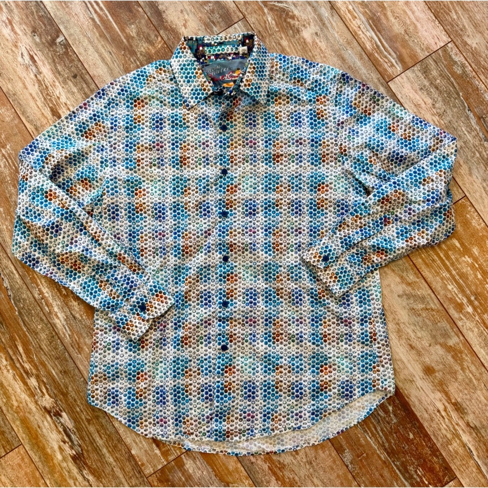 Robert Graham Mens M Screw Print Shirt Multicolor Classic Fit Contrast Cuff